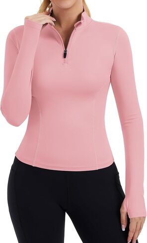 Zhenwei Womens Prockit Tops Long Sleeve Quarter Zip Pullover Quick Dry Grid Shirt Athletic Slim Fit Tops Gym Gym Tops in Kuwait