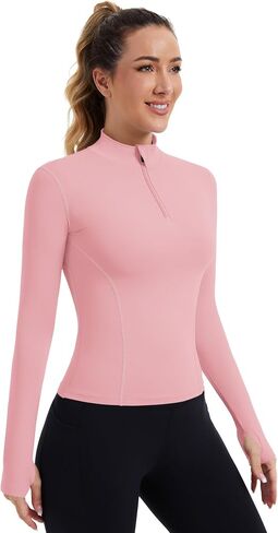 Zhenwei Womens Prockit Tops Long Sleeve Quarter Zip Pullover Quick Dry Grid Shirt Athletic Slim Fit Tops Gym Gym Tops in Kuwait