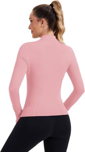Zhenwei Womens Prockit Tops Long Sleeve Quarter Zip Pullover Quick Dry Grid Shirt Athletic Slim Fit Tops Gym Gym Tops in Kuwait