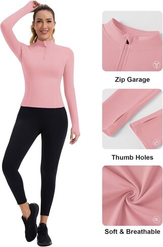 Zhenwei Womens Prockit Tops Long Sleeve Quarter Zip Pullover Quick Dry Grid Shirt Athletic Slim Fit Tops Gym Gym Tops in Kuwait