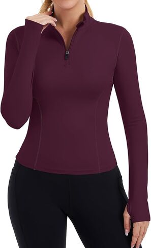 Zhenwei Womens Prockit Tops Long Sleeve Quarter Zip Pullover Quick Dry Grid Shirt Athletic Slim Fit Tops Gym Gym Tops in Kuwait