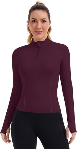 Zhenwei Womens Prockit Tops Long Sleeve Quarter Zip Pullover Quick Dry Grid Shirt Athletic Slim Fit Tops Gym Gym Tops in Kuwait