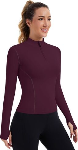 Zhenwei Womens Prockit Tops Long Sleeve Quarter Zip Pullover Quick Dry Grid Shirt Athletic Slim Fit Tops Gym Gym Tops in Kuwait