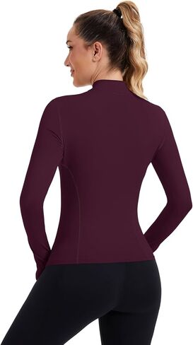 Zhenwei Womens Prockit Tops Long Sleeve Quarter Zip Pullover Quick Dry Grid Shirt Athletic Slim Fit Tops Gym Gym Tops in Kuwait