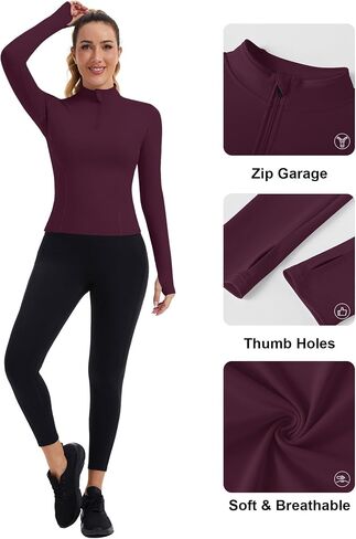 Zhenwei Womens Prockit Tops Long Sleeve Quarter Zip Pullover Quick Dry Grid Shirt Athletic Slim Fit Tops Gym Gym Tops in Kuwait