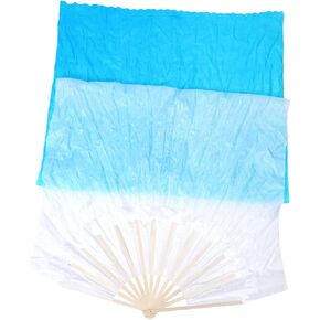 POPETPOP 1.8M Gradient Color Fan Veils Womens Silk Fans for Dance Performance Flexible Handheld Fan for Adults White to Blue in Saudi Arabia