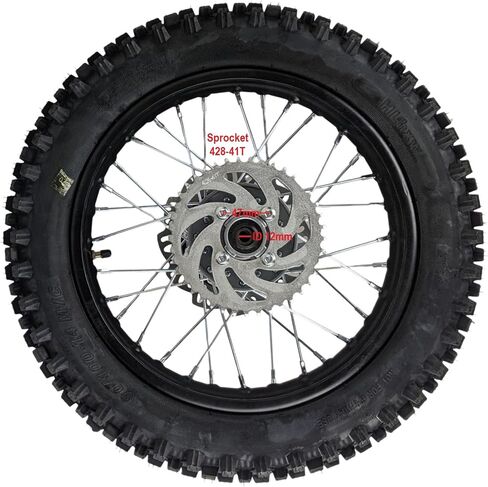 RedCap 14" Rear Tire Rim 90/100-14 Wheel Assembly with 12mm Axle Hub Brake Rotor & Sprocket Compatible 125cc 140cc 150cc 160cc Dirt Pit Bikes KLX65 Apollo Kayo SSR CRF70 TTR110 in Saudi Arabia
