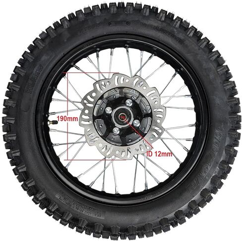 RedCap 14" Rear Tire Rim 90/100-14 Wheel Assembly with 12mm Axle Hub Brake Rotor & Sprocket Compatible 125cc 140cc 150cc 160cc Dirt Pit Bikes KLX65 Apollo Kayo SSR CRF70 TTR110 in Saudi Arabia