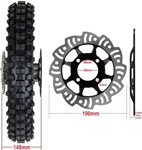 RedCap 14" Rear Tire Rim 90/100-14 Wheel Assembly with 12mm Axle Hub Brake Rotor & Sprocket Compatible 125cc 140cc 150cc 160cc Dirt Pit Bikes KLX65 Apollo Kayo SSR CRF70 TTR110 in Saudi Arabia