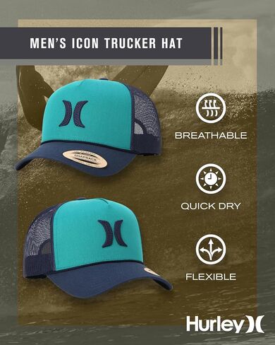 Hurley Men's Trucker Hat - High Icon Snap Back Comfortable Curved Bill with Adjustable Snap Closure - Trucker Hats for Men in Kuwait