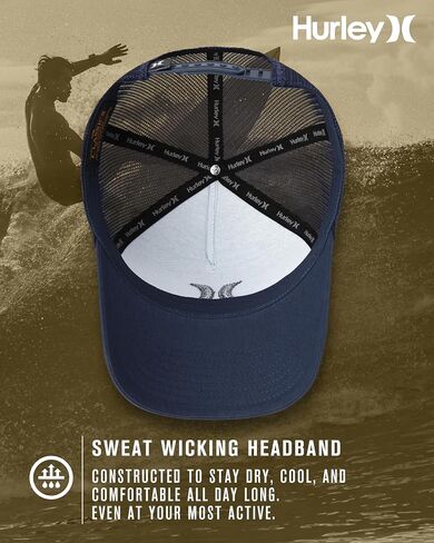Hurley Men's Trucker Hat - High Icon Snap Back Comfortable Curved Bill with Adjustable Snap Closure - Trucker Hats for Men in Kuwait