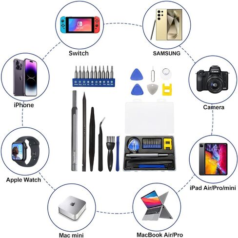 طقم مفك براغي دقيق 34 قطعة، طقم تنظيف أدوات إصلاح لهاتف iPhone 5 6 6S 7 8 X XS XR SE 11 12 13 mini 14 15 Plus Pro Max، ipad، MacBook، الكمبيوتر المحمول، Switch، الكاميرا، وحدة التحكم في الألعاب، والساعة، والهواتف المحمولة المحمولة، إلخ in Saudi Arabia