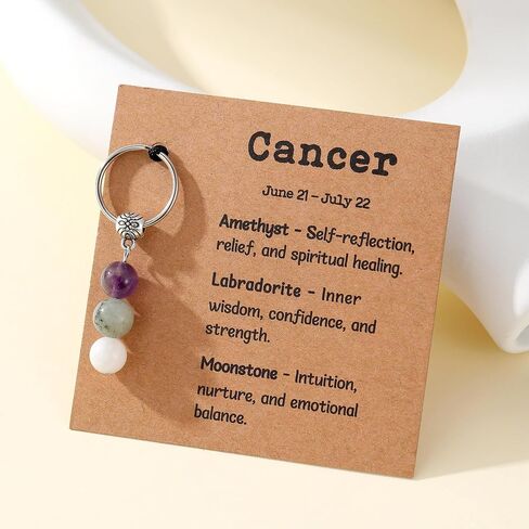 Zodiac Gifts for Women, Crystal Zodiac Keychain Natural Gemstone Beads Keychain Spiritual Astrology Birthday Gifts in Saudi Arabia