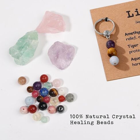 Zodiac Gifts for Women, Crystal Zodiac Keychain Natural Gemstone Beads Keychain Spiritual Astrology Birthday Gifts in Saudi Arabia