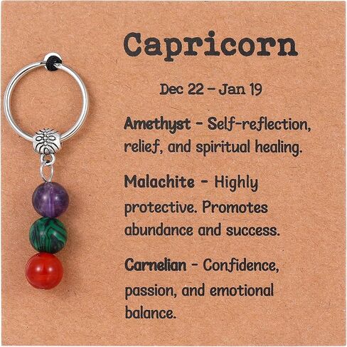 Zodiac Gifts for Women, Crystal Zodiac Keychain Natural Gemstone Beads Keychain Spiritual Astrology Birthday Gifts in Saudi Arabia