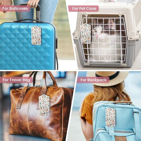 2 علامات الأمتعة حزمة لحقائب ، وعلامات اسم جلدية لطيف مع غطاء الخصوصية وحلقات الفولاذ المقاوم للصدأ ، وعلامات معرف السفر للنساء والرجال - الزهرة البرية in Kuwait