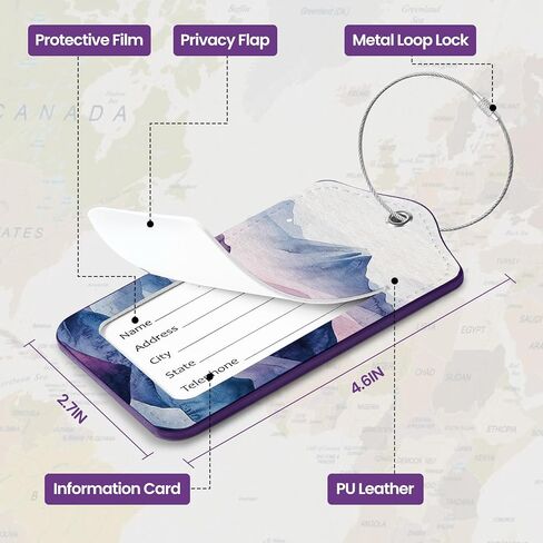 2 علامات الأمتعة حزمة لحقائب ، وعلامات اسم جلدية لطيف مع غطاء الخصوصية وحلقات الفولاذ المقاوم للصدأ ، وعلامات معرف السفر للنساء والرجال - الزهرة البرية in Kuwait