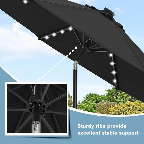 abccanopy متين شمسي LED المظلات مع 32 أضواء 9ft (أسود) in Kuwait