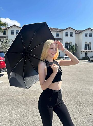 French Style Travel Compact Folding Umbrella with 7CM(2.76in) Hook and Loop Strips/8Ribs/Lightweight Portable/Auto Open Close/UV Protection/UPF 50/Parasol/Waterproof/Rain Sun/Backpack/Car/Women Kid in Saudi Arabia