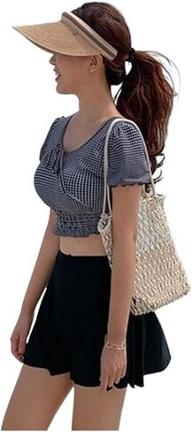 YJKJHAIG Cute Puff Sleeve Contrast Color Two Piece Swimsuit Plaid Swimwear Push Up Monokini Bathing Suit Korea Style (Color : 1, Size : Large) in Saudi Arabia