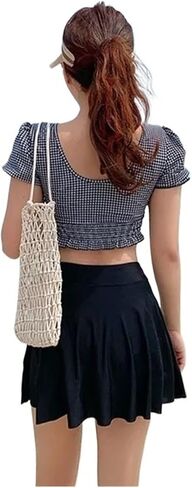 YJKJHAIG Cute Puff Sleeve Contrast Color Two Piece Swimsuit Plaid Swimwear Push Up Monokini Bathing Suit Korea Style (Color : 1, Size : Large) in Saudi Arabia