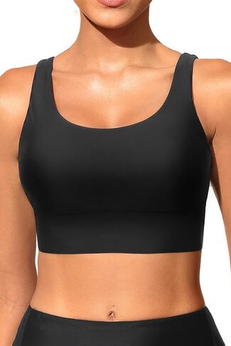 Yonique Women Sports Bra Bikini Top Only Swim Bra Athletic Swim Top Scoop Neck Bathing Suit Top Teal M in Saudi Arabia