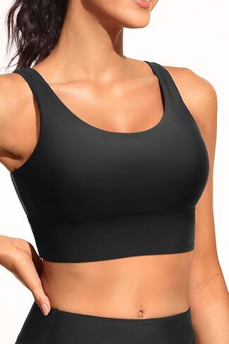 Yonique Women Sports Bra Bikini Top Only Swim Bra Athletic Swim Top Scoop Neck Bathing Suit Top Teal M in Saudi Arabia