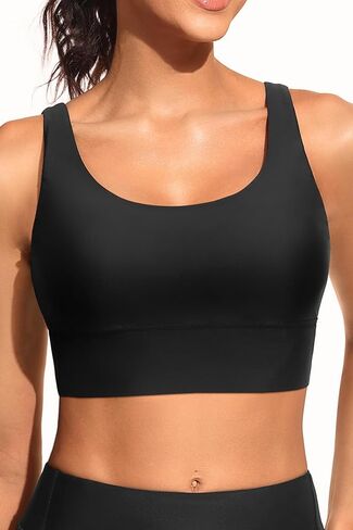 Yonique Women Sports Bra Bikini Top Only Swim Bra Athletic Swim Top Scoop Neck Bathing Suit Top Teal M in Saudi Arabia