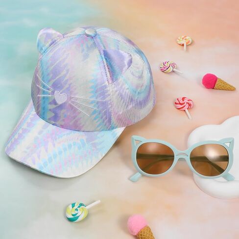 Girls Baseball Cap Kids Sunglasses Set,Adjustable Girls Hat Sequin Cat Ear Hat Cute Toddler Hat for Girls Ages 3-10Y(Pink) in Saudi Arabia
