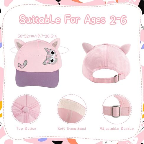 Girls Baseball Cap Kids Sunglasses Set,Adjustable Girls Hat Sequin Cat Ear Hat Cute Toddler Hat for Girls Ages 3-10Y(Pink) in Saudi Arabia