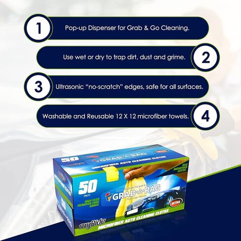 Grab•a•Rag Microfiber Cleaning Cloth, Soft Highly Absorbent Lint-Free Streak-Free Reusable Microfiber Towel Wipes for House, Kitchen, Bathroom, Car, Pack of 50 in Kuwait