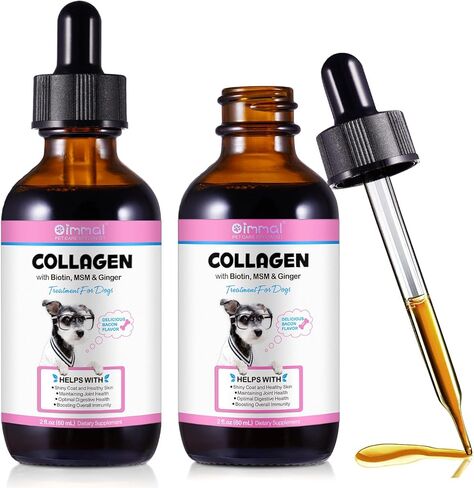 Liquid Collagen for Dogs, Natural Liquid Collagen Drops for Dogs Supports Dogs Itch Relief, Skin & Coat and Joint Health, Dog Collagen Herbal Drops, Pet Supplement Multivitamin - Bacon Flavor / 2.02oz in Kuwait