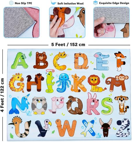 Kids Rugs for Playroom, 3x4 Feet Educational Rug for Learn The ABC Alphabet, Soft Machine Washable Non-Slip Cute Dinosaur Carpet for Classroom Toddler Nursery Kids Room Decor Mat, Beige in Saudi Arabia