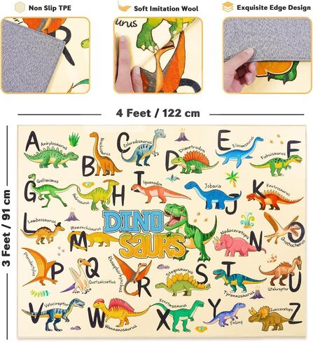 Kids Rugs for Playroom, 3x4 Feet Educational Rug for Learn The ABC Alphabet, Soft Machine Washable Non-Slip Cute Dinosaur Carpet for Classroom Toddler Nursery Kids Room Decor Mat, Beige in Saudi Arabia
