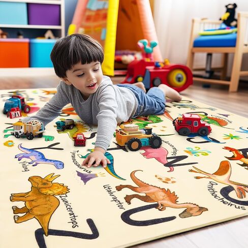 Kids Rugs for Playroom, 3x4 Feet Educational Rug for Learn The ABC Alphabet, Soft Machine Washable Non-Slip Cute Dinosaur Carpet for Classroom Toddler Nursery Kids Room Decor Mat, Beige in Saudi Arabia