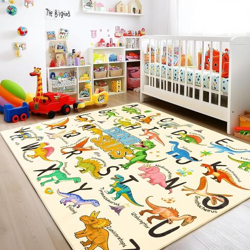 Kids Rugs for Playroom, 3x4 Feet Educational Rug for Learn The ABC Alphabet, Soft Machine Washable Non-Slip Cute Dinosaur Carpet for Classroom Toddler Nursery Kids Room Decor Mat, Beige in Saudi Arabia
