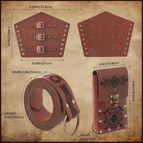 4PCS Viking Medieval Bracers & Belt Pouch Set, Leather Arm Guards and Coin Bag, Renaissance Fair Halloween Cosplay Accessories (Men Women) in Saudi Arabia