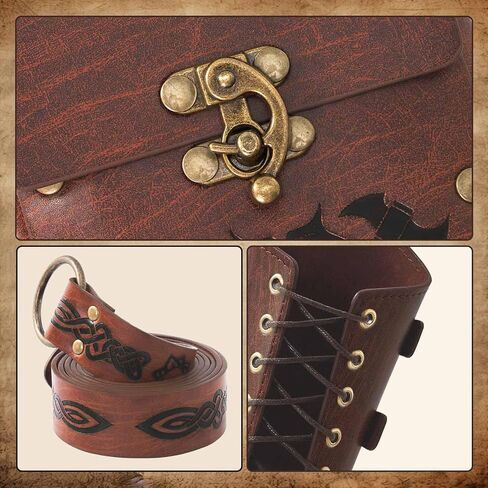 4PCS Viking Medieval Bracers & Belt Pouch Set, Leather Arm Guards and Coin Bag, Renaissance Fair Halloween Cosplay Accessories (Men Women) in Saudi Arabia