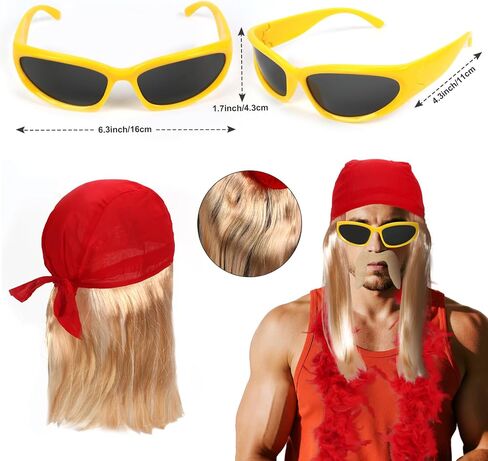 Kyson Adult Halloween Costume Kit Red Feather Boa Fake Mustaches Bandana with Wig Wristband Sunglasses for Cosplay Party in Saudi Arabia