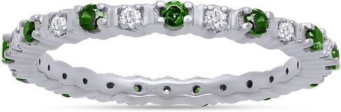 Simulated Green Emerald with Diamond Accent Eternity Band Ring in 14K Gold Over Sterling Silver in Saudi Arabia