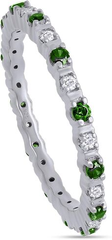 Simulated Green Emerald with Diamond Accent Eternity Band Ring in 14K Gold Over Sterling Silver in Saudi Arabia
