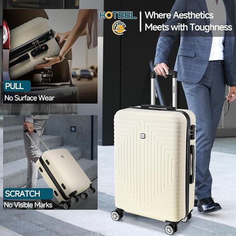 Hoteel 3 Piece Carry on Luggage Sets with Spinner Wheels, ABS Hard Shell Suitcase with TSA Locks, 20 Inch Lightweight Luggages for Travel, Beige(BP/TB/20) in Saudi Arabia