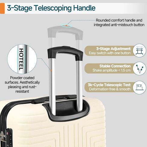Hoteel 3 Piece Carry on Luggage Sets with Spinner Wheels, ABS Hard Shell Suitcase with TSA Locks, 20 Inch Lightweight Luggages for Travel, Beige(BP/TB/20) in Saudi Arabia