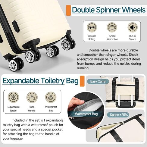 Hoteel 3 Piece Carry on Luggage Sets with Spinner Wheels, ABS Hard Shell Suitcase with TSA Locks, 20 Inch Lightweight Luggages for Travel, Beige(BP/TB/20) in Saudi Arabia