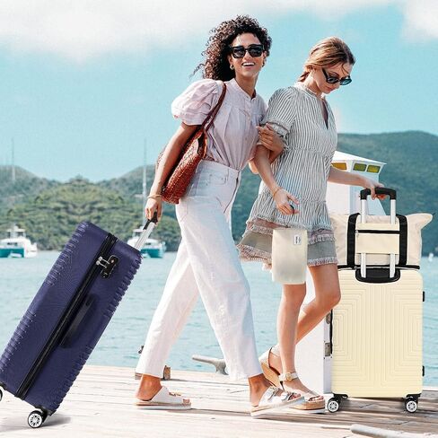 Hoteel 3 Piece Carry on Luggage Sets with Spinner Wheels, ABS Hard Shell Suitcase with TSA Locks, 20 Inch Lightweight Luggages for Travel, Beige(BP/TB/20) in Saudi Arabia