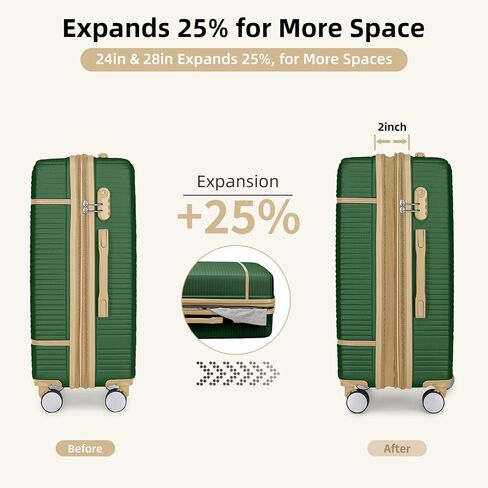 Luggage Sets 6 Piece with two Cosmetic Case, Expandable(Only 28 & 24") Hardside Luggage with 360° Spinner Wheels, Durable Luggage Set Clearance For Women Men, Olive Green in Saudi Arabia