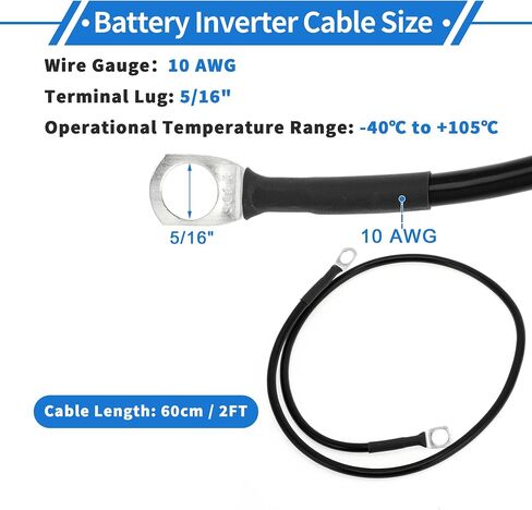 1 Pc Battery Inverter Cable 10 AWG Gauge 1.5FT 5/16" Lug Battery Cable Universal for Car Vehicle Boat RV Solar Tinned Copper Black in Saudi Arabia