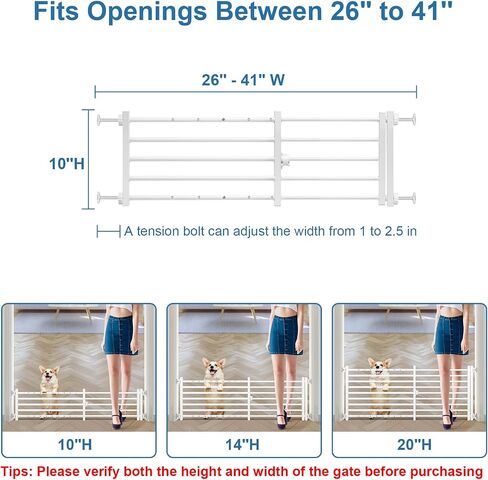 Malier Dog Gate with a Small Door, Extra Wide All Metal Short Dog Gate Pet Gate for Stairs, 10'' Tall Pressure Mount Easy Step Over Puppy Gate Low Gate for Doorways in Saudi Arabia