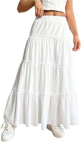 GORGLITTER Women's Flowy Ruffle Maxi Skirts Boho Tiered A Line Long Skirts Going Out Outfits in Saudi Arabia