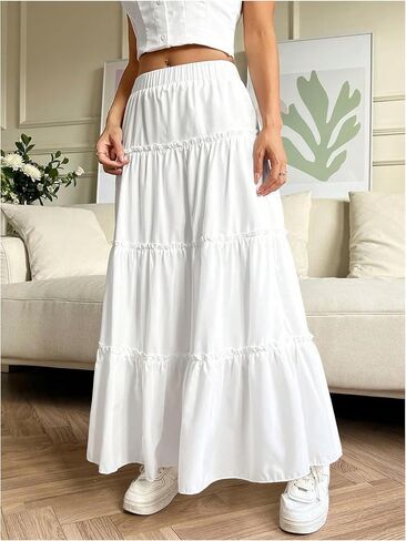 GORGLITTER Women's Flowy Ruffle Maxi Skirts Boho Tiered A Line Long Skirts Going Out Outfits in Saudi Arabia